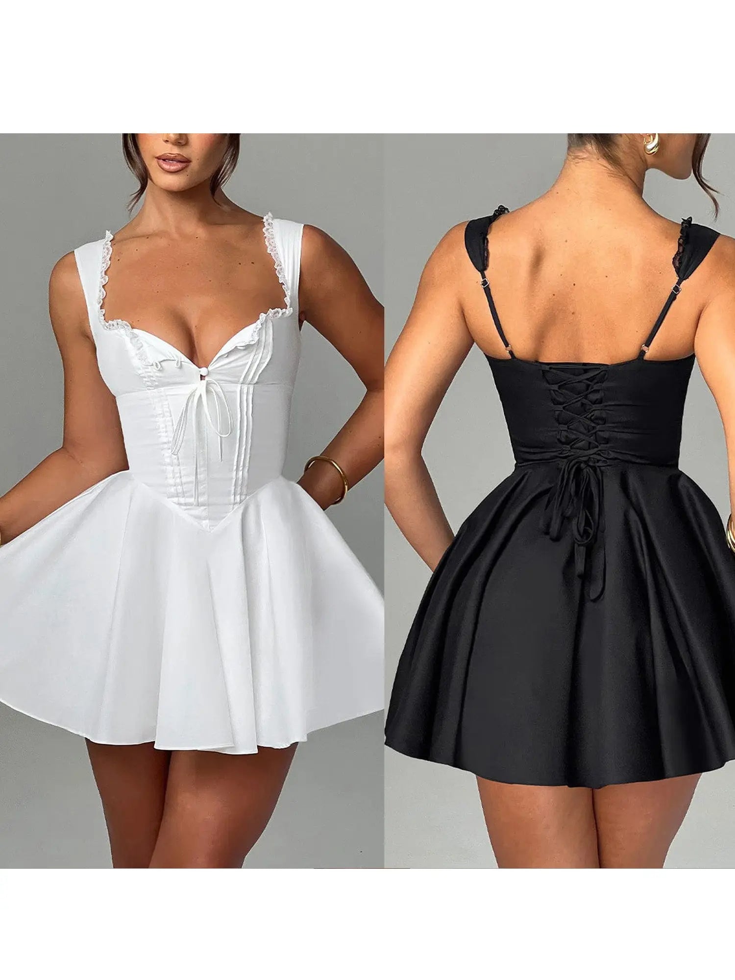 Women's Mini Corset Dress A-Line Deep V Neck Backless Ruffle Hem Sleeveless Dress for Party Club Classicenvision