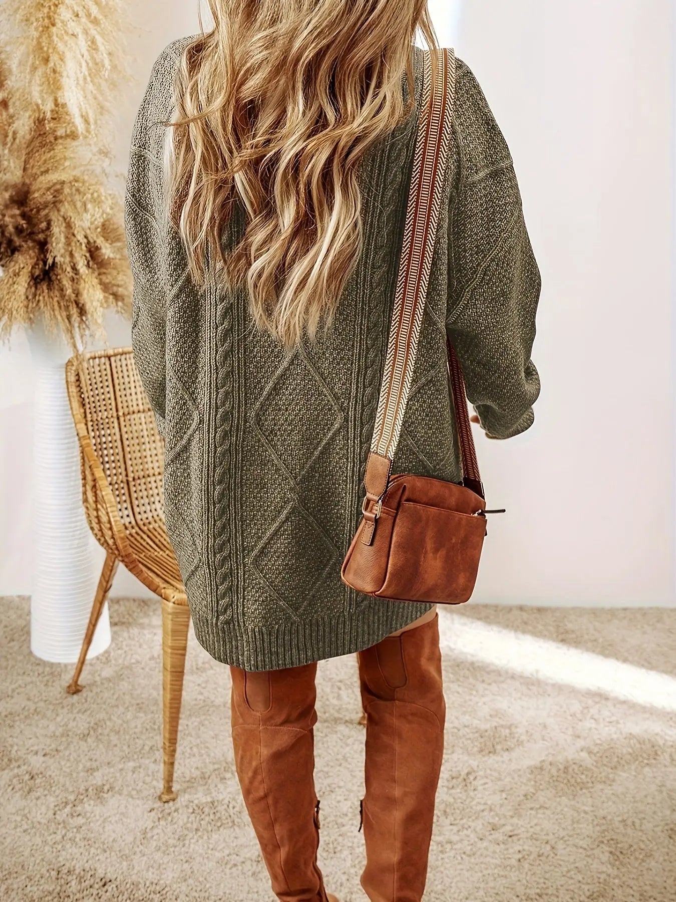 Cable Knit Drop Shoulder Loose Fit Sweater Dress Classicenvision