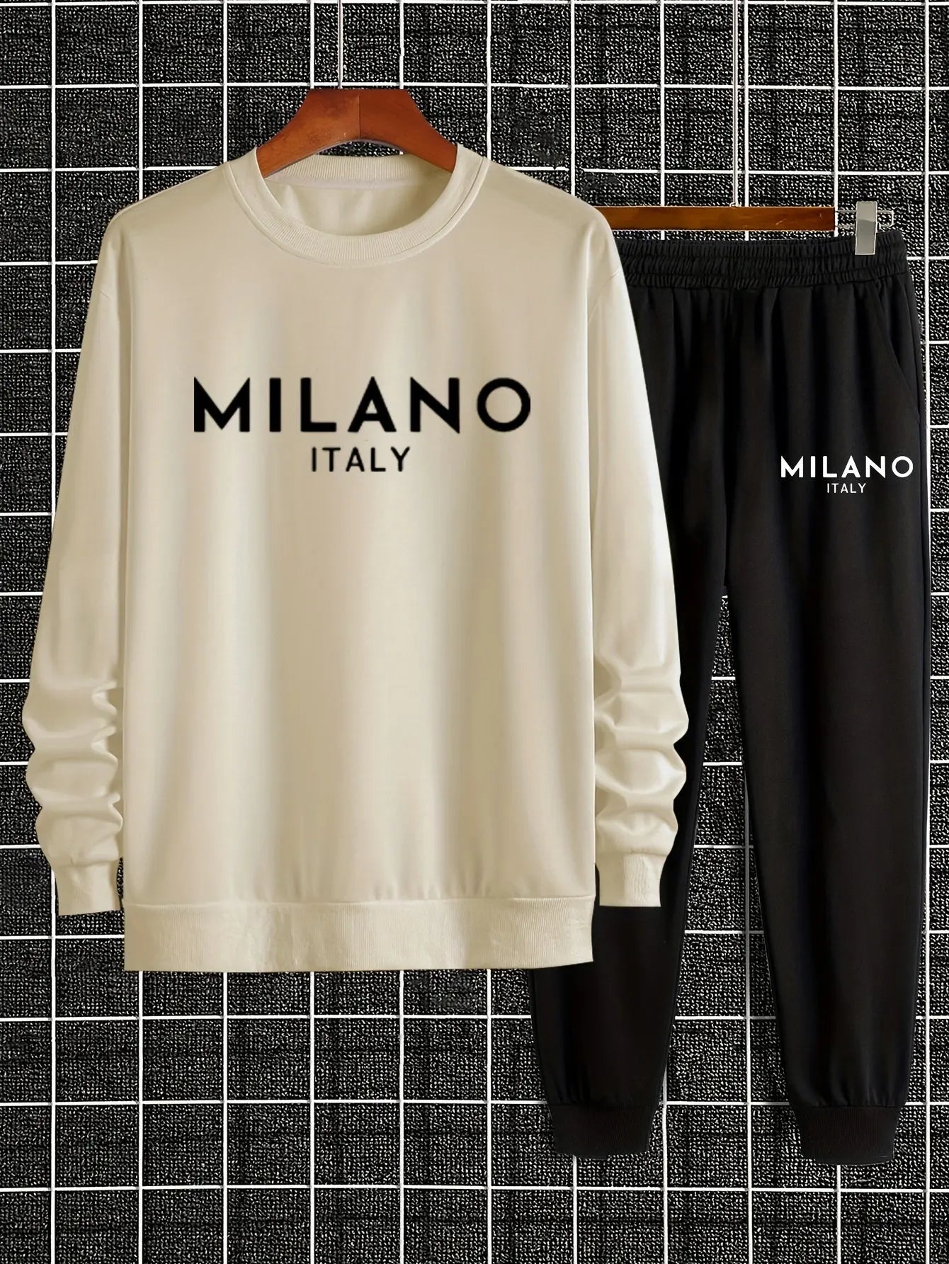 MILANO ITALY Print Men's 2pcs Stylish Outfits, Comfortable Sweatshirt & Versatile Sweatpants Set, Meticulously Crafted For Everyday Wear, Best Fall And Winter Choice Classicenvision