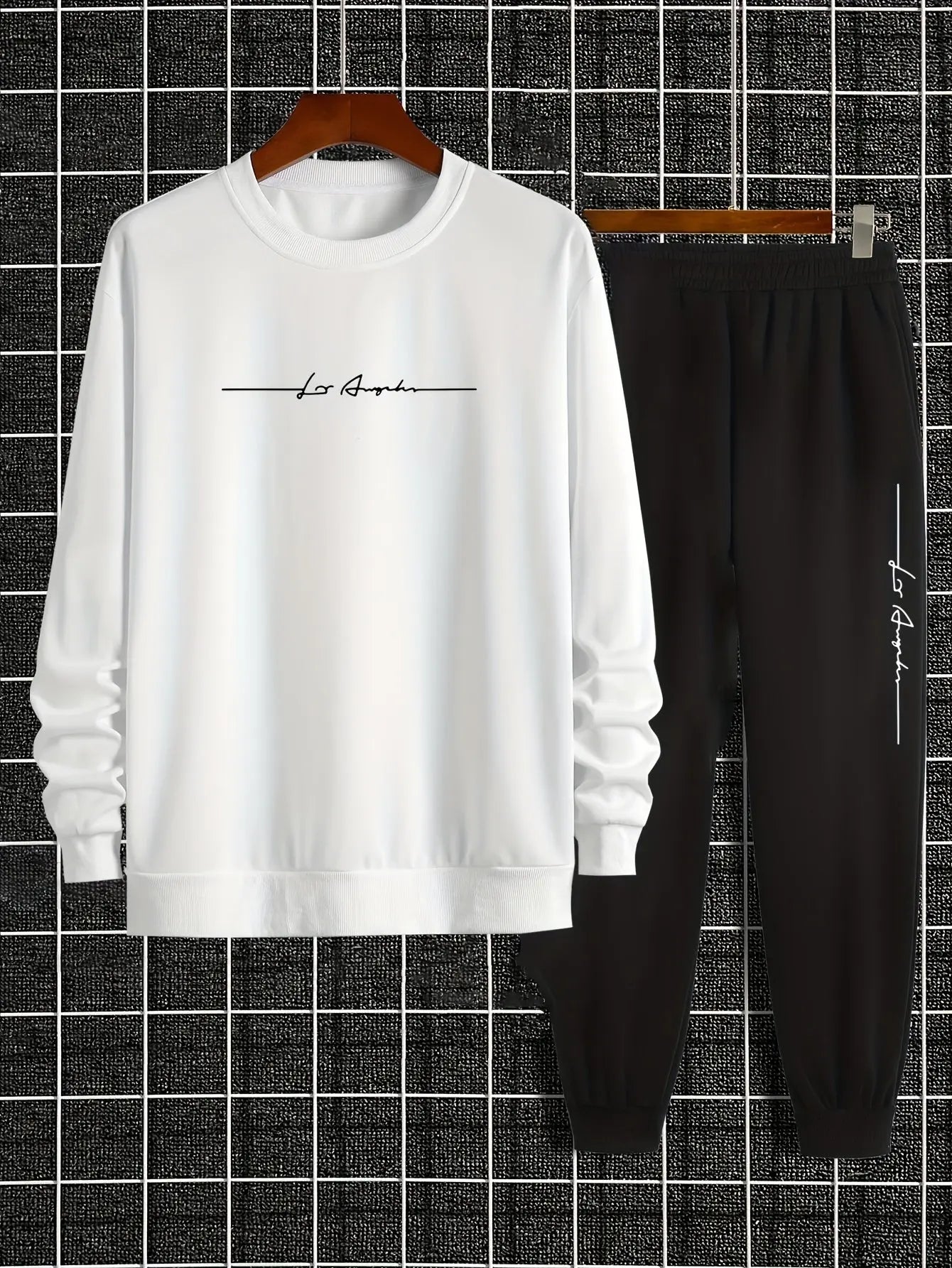 2pcs Los Angeles Script Print Stylish Outfits - Comfortable Sweatshirt and Versatile Sweatpants Set, Meticulously Crafted for Everyday Wear, Perfect for Fall and Winter, Men's Best Choice for Casual Occasions Classicenvision