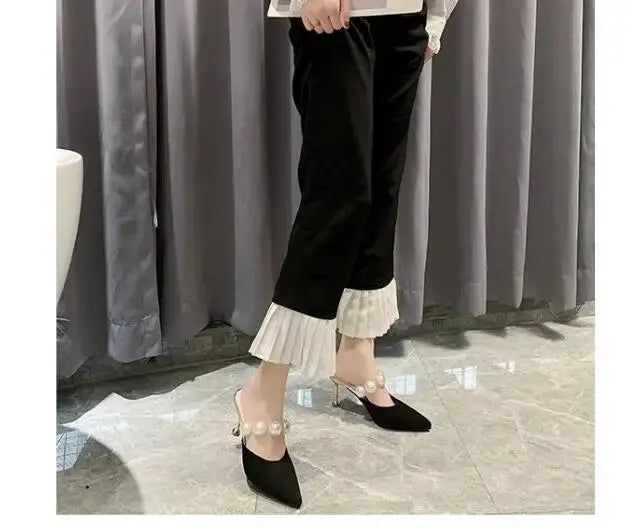 Pearl Black Sandals Women Summer Autumn Shoes Woman Thin Heels 2020 Womens Outdoor High Heels Woman mules Classicenvision