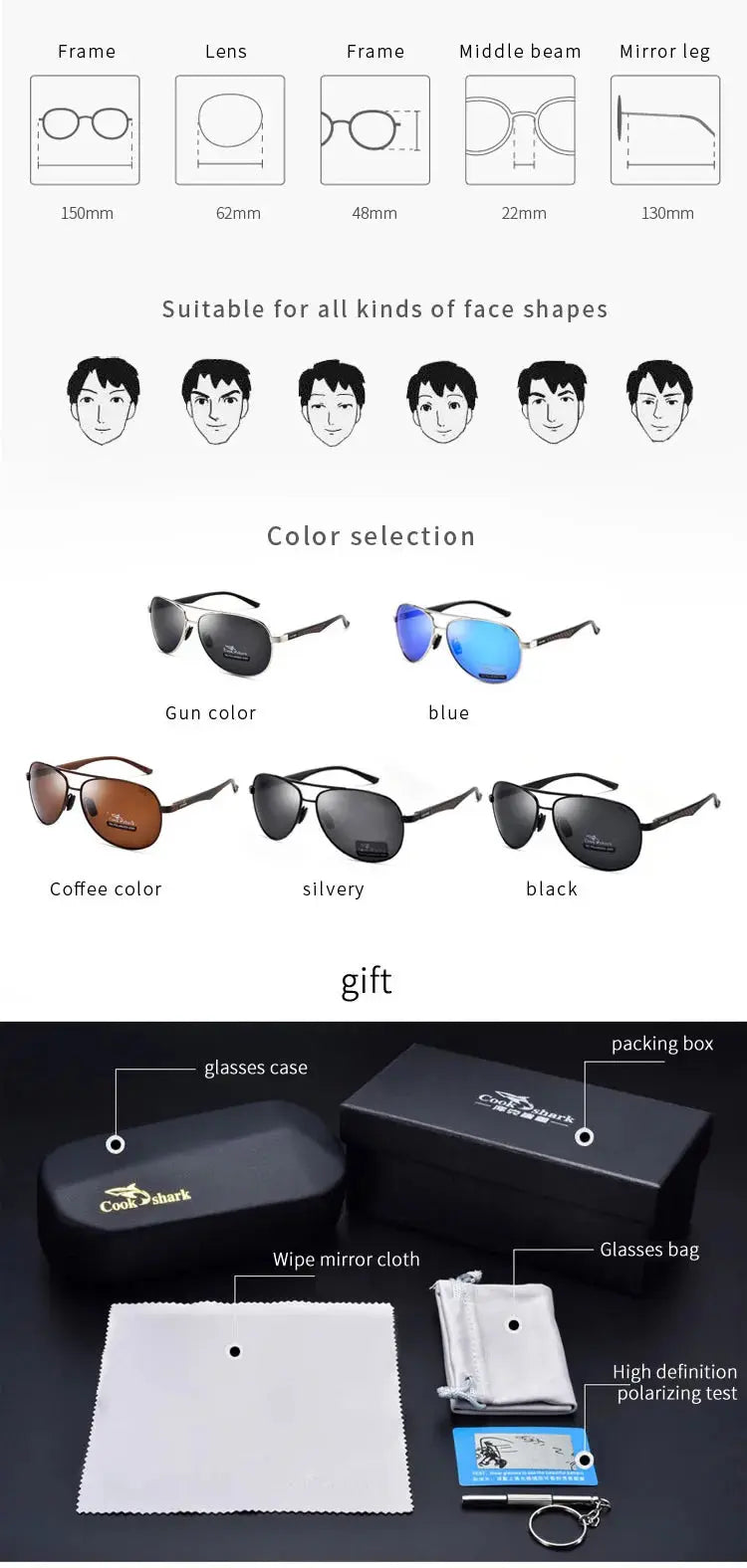 Cook Shark Men's Sunglasses Sunglasses Men's Influx of People Driving Polarized Blue Glasses Sunglasses Drivers Driving Glasses Classicenvision