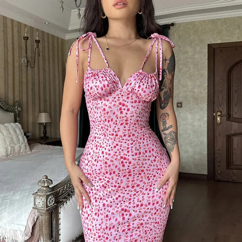 Hugcitar Women Elegant Floral Beach Vacation Bodycon Streetwear Long Dress 2023 Summer Clothes Wholesale Items For Business Classicenvision