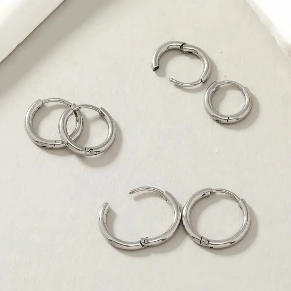 Stainless Steel Hoop Earrings Set of 6, Simple Geometric Circle Design,  Chic Minimalist Style for Daily and Vacation Classicenvision