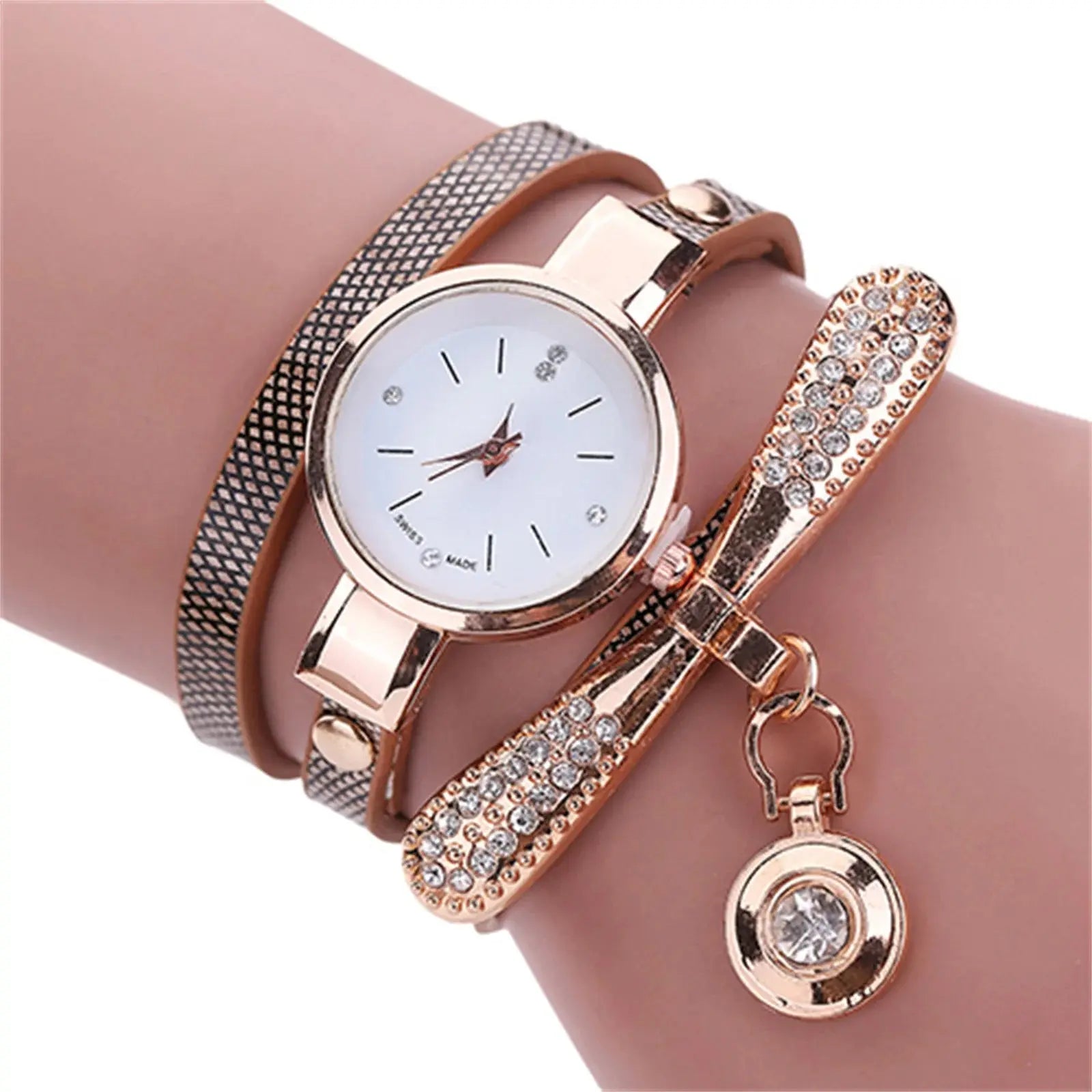 Women watch Fashion Multilayer Rhinestone Round Pendant Quartz Bracelet Wrist Watch montre femme Ladies Dress Watches Gif Classicenvision