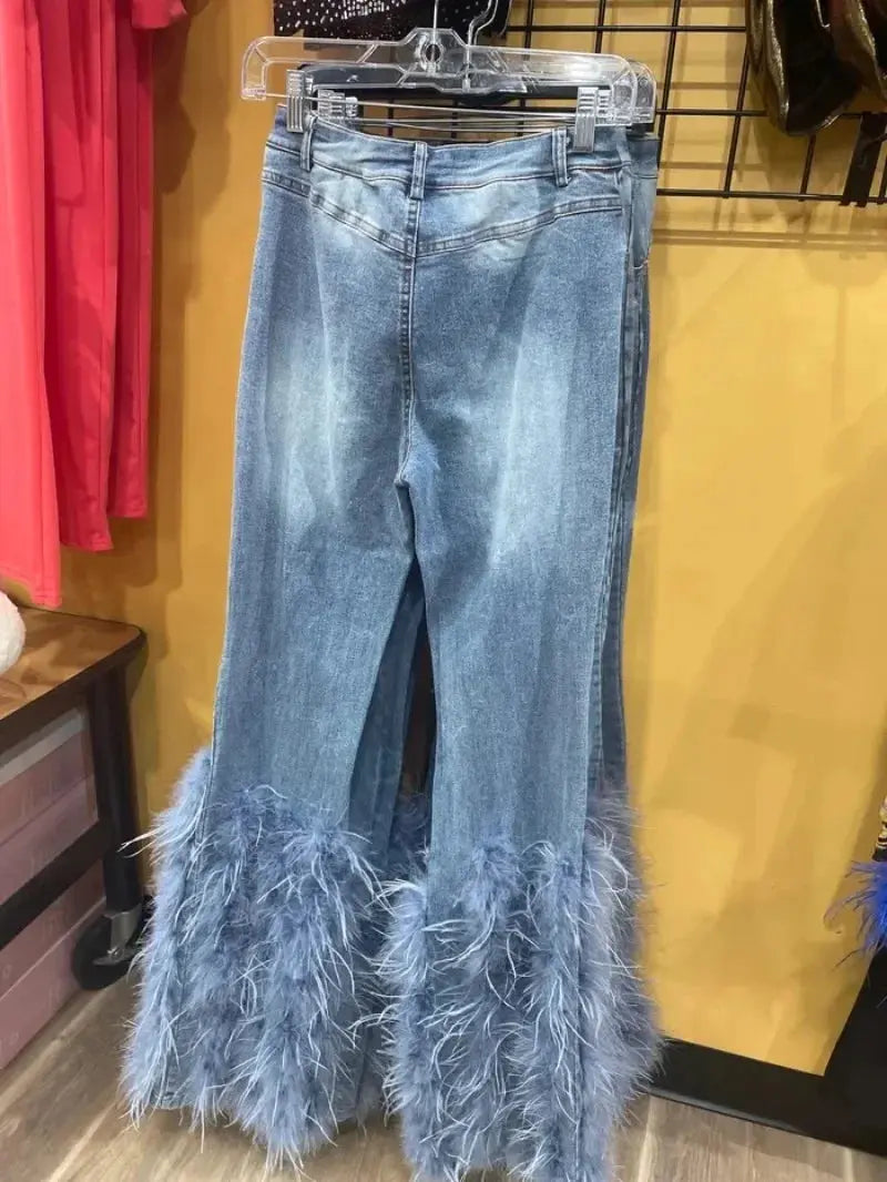 Feathers and Pearls Denim Pants - Classicenvision