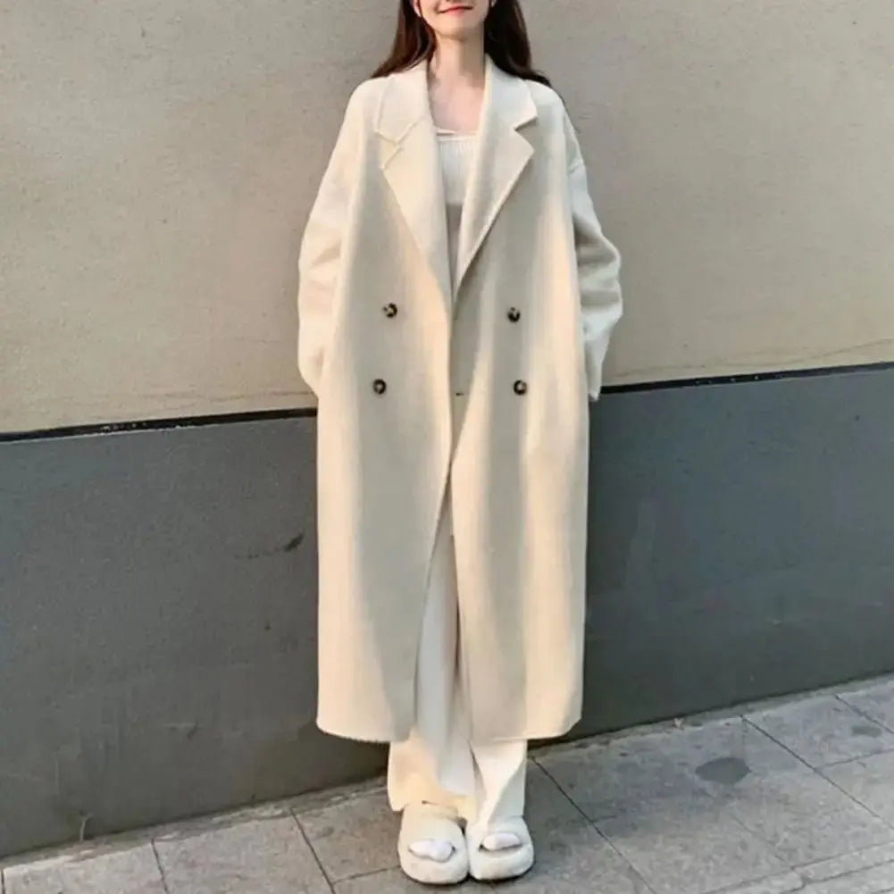 Women Loose Jacket Double-breasted Mid Length Trench Coat for Women Windproof Warm Overcoat with Lapel Pockets Fall Winter Classicenvision