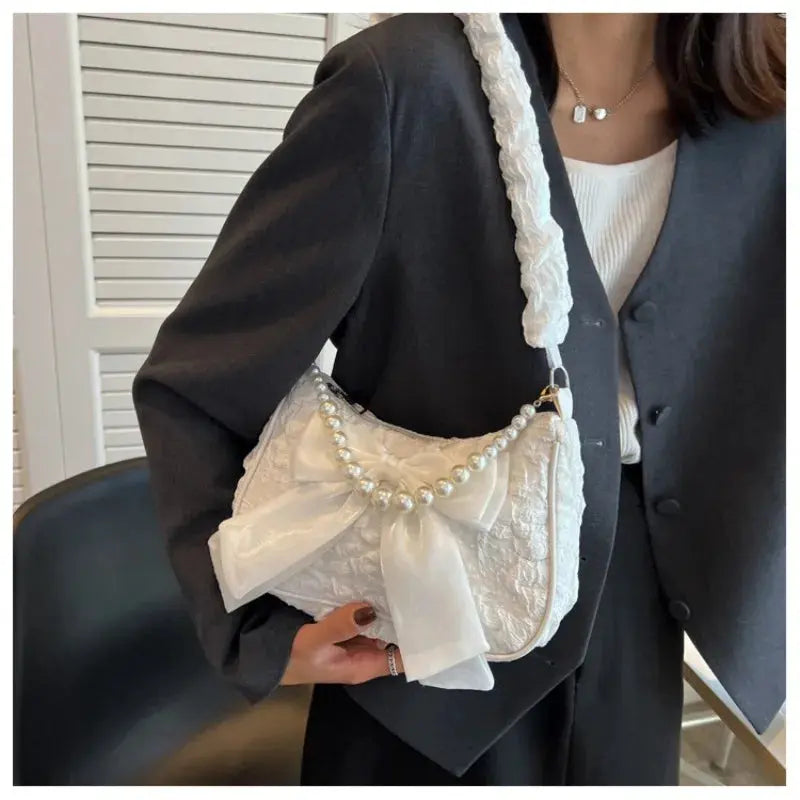 Pearl Female Bag Retro Luxury Designer Handbag Bow Crossbody Bags Fashion Canvas Women's 2023 Trend Shoulder bag Purses Classicenvision