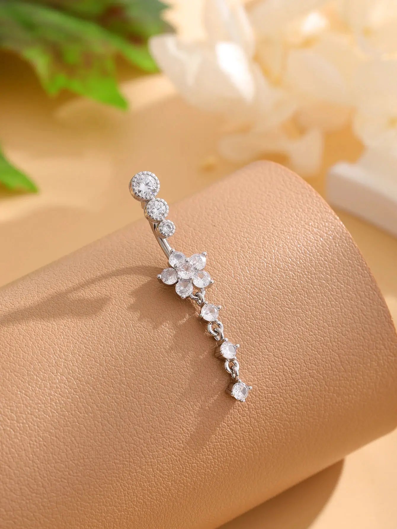 Gold Color Stainless Steel Belly Button Ring Long Dangled Flower CZ Crystal Navel Belly Piercing Rings for Women Sexy Jewelry Classicenvision