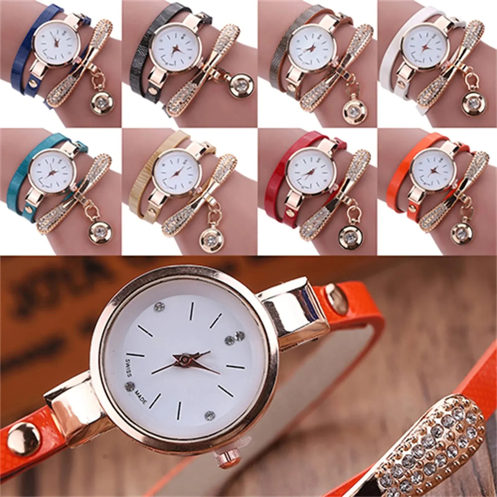 Women watch Fashion Multilayer Rhinestone Round Pendant Quartz Bracelet Wrist Watch montre femme Ladies Dress Watches Gif Classicenvision