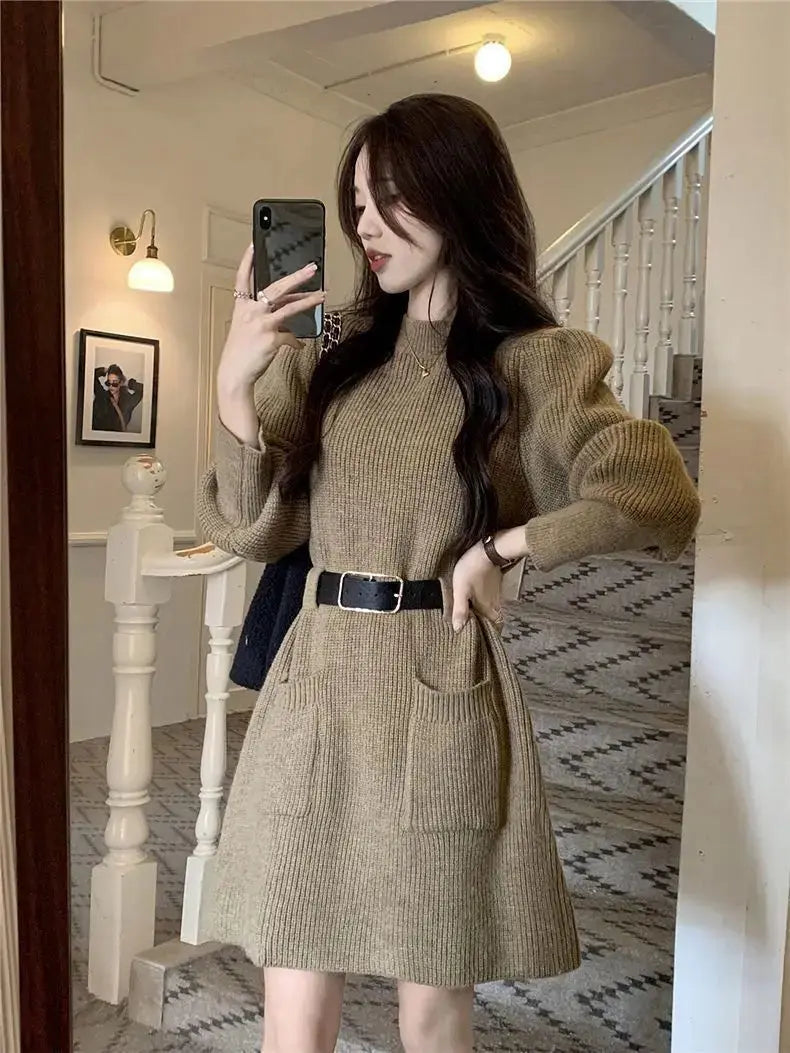 Autumn/Winter Knitted Top Waist-Fitted Slimming Dress For Women New Arrival Trendy Korean Style Fashionable Base Skirt - Classicenvision