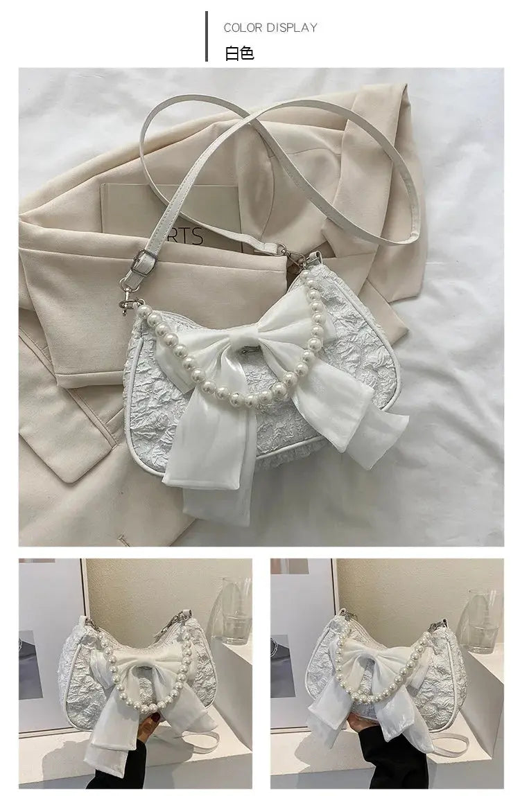 Pearl Female Bag Retro Luxury Designer Handbag Bow Crossbody Bags Fashion Canvas Women's 2023 Trend Shoulder bag Purses Classicenvision