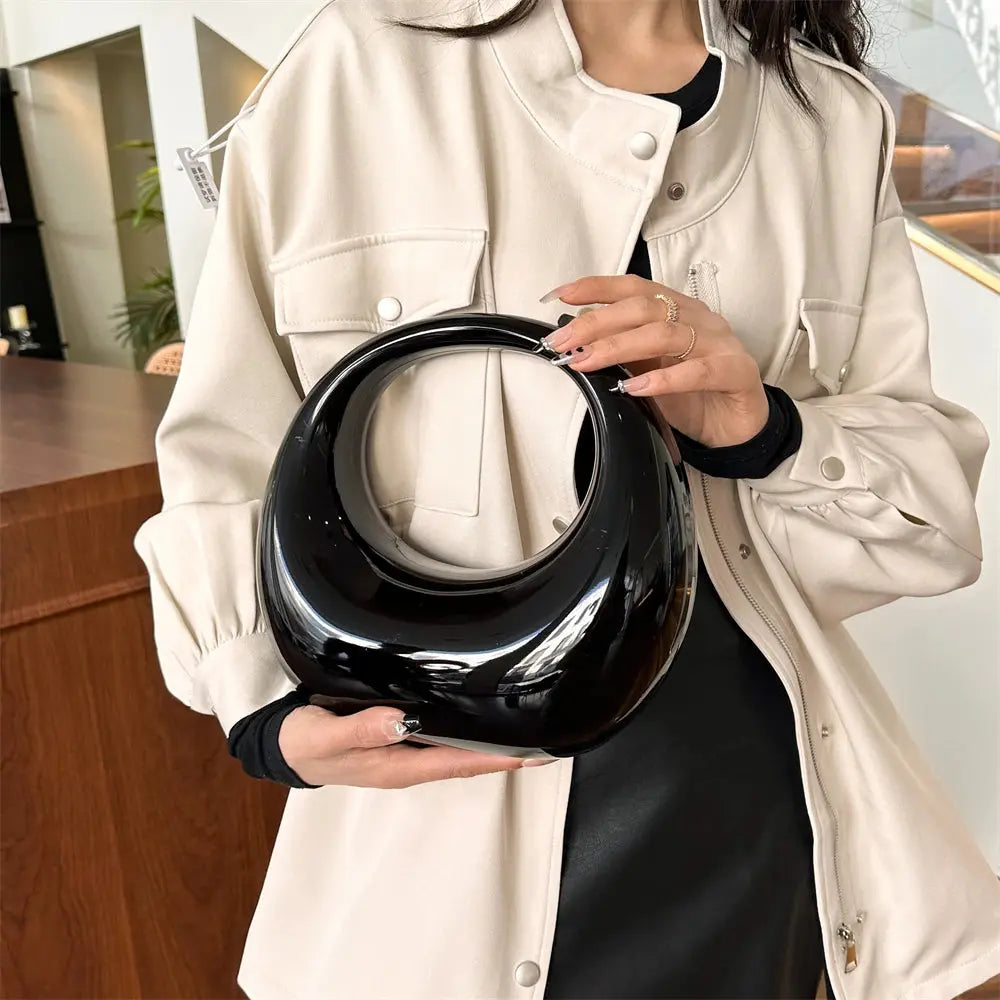 MOODS Golden Evening Handbag For Women PVC Wrist Bag Dinner Party Wedding Round Handle Clutch Purse 2024 Luxury Designer Handbag Classicenvision