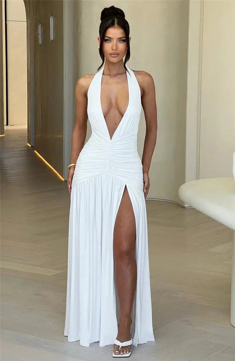 Deep V Neck Backless Maxi Dress - Classicenvision