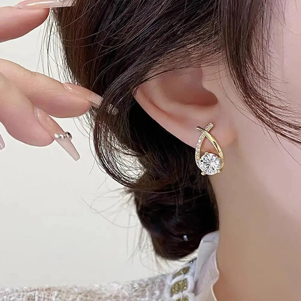 Fashion Cross Stud Earrings For Women Girls Korean Style Elegant Crystal Jewelry Ear Rings Fishtail Lady Earrings Gifts Classicenvision