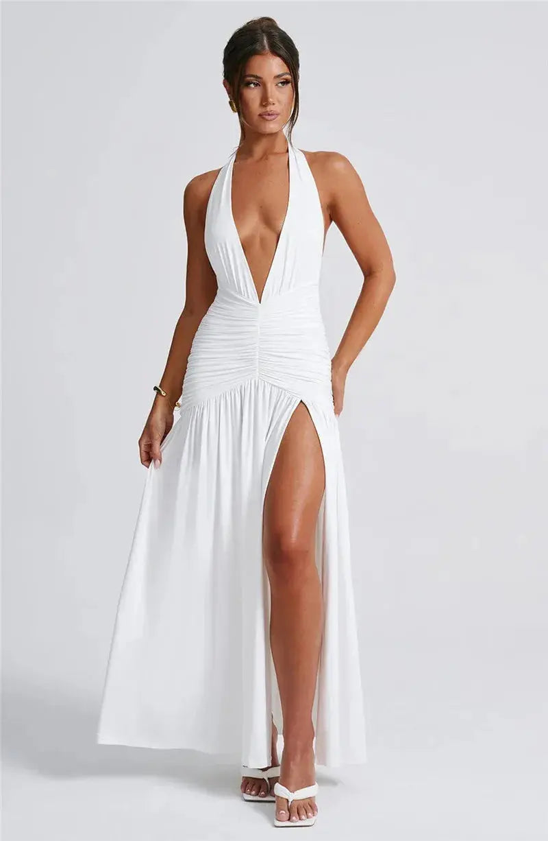 Deep V Neck Backless Maxi Dress - Classicenvision