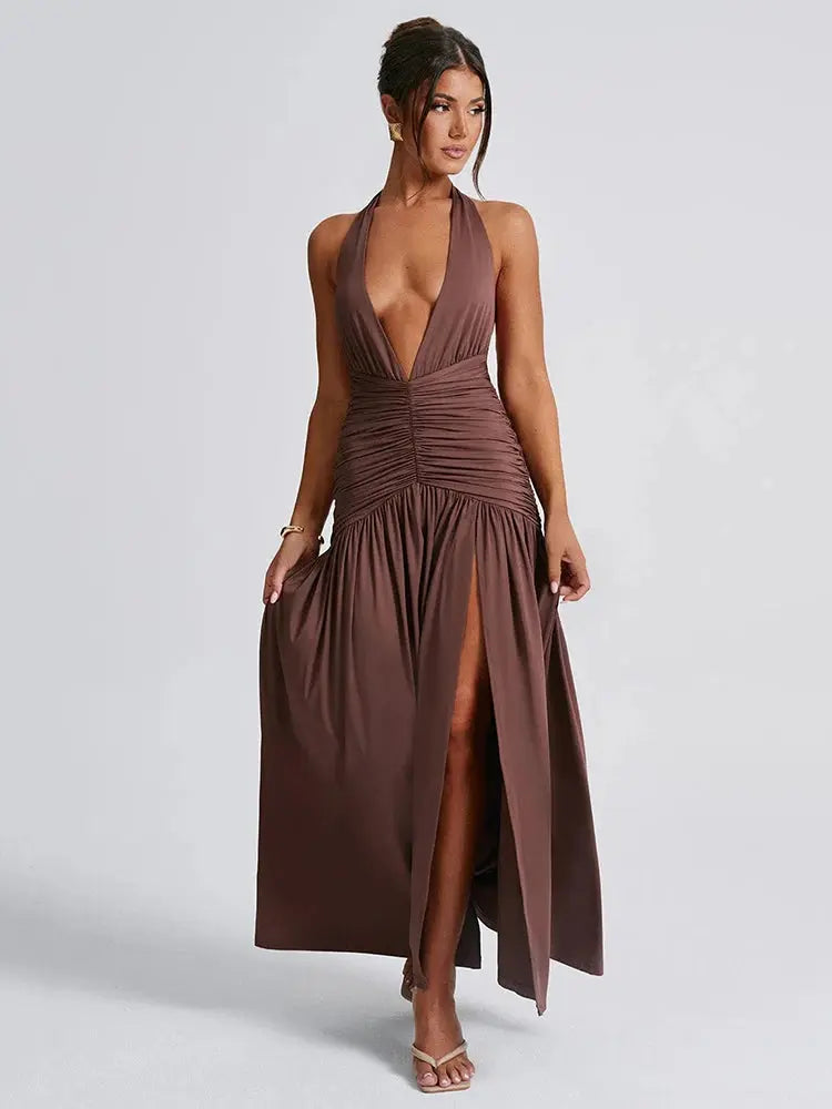 Deep V Neck Backless Maxi Dress - Classicenvision