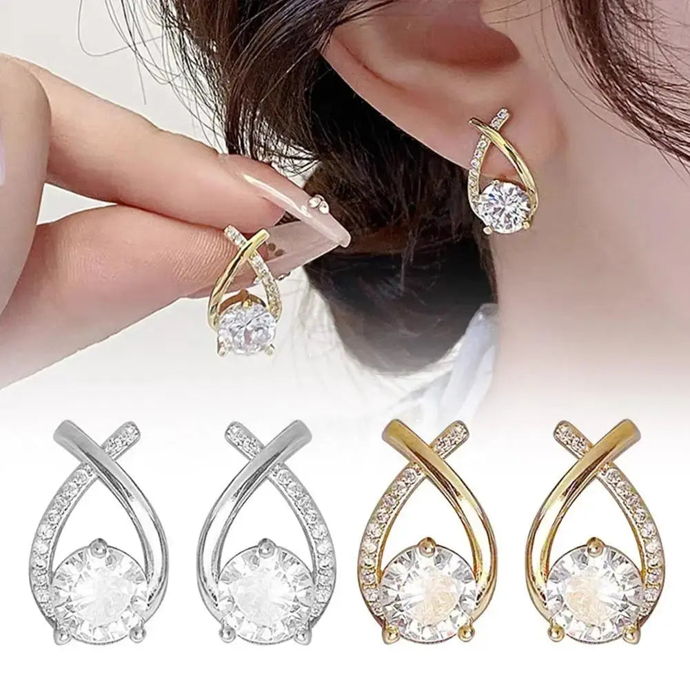 Fashion Cross Stud Earrings For Women Girls Korean Style Elegant Crystal Jewelry Ear Rings Fishtail Lady Earrings Gifts Classicenvision