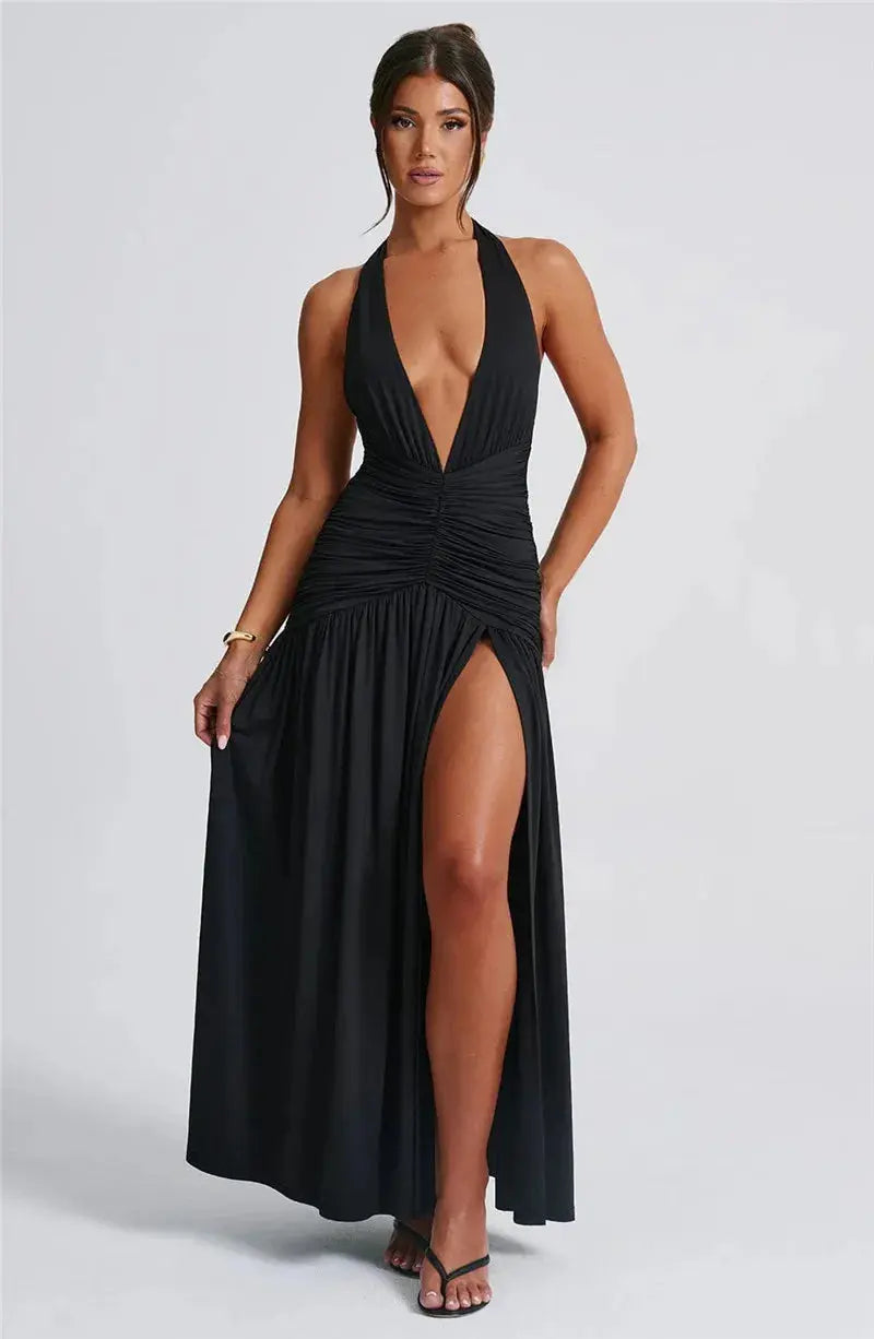 Deep V Neck Backless Maxi Dress - Classicenvision