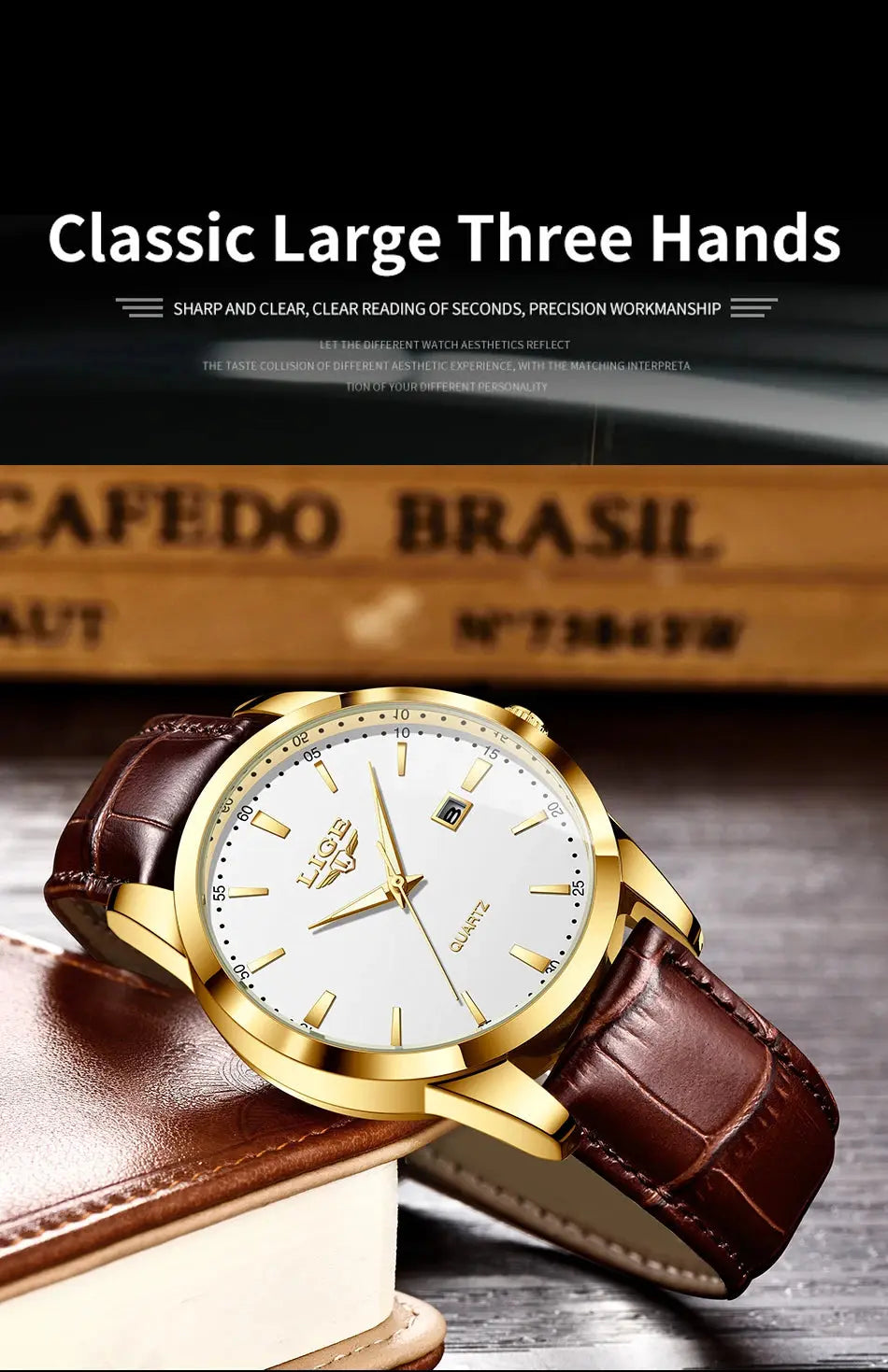 LIGE Fashion Brown Leather Watch Men Military Sports Men's Quartz Wristwatches Casual Waterproof Chronograph Relogios Masculino Classicenvision