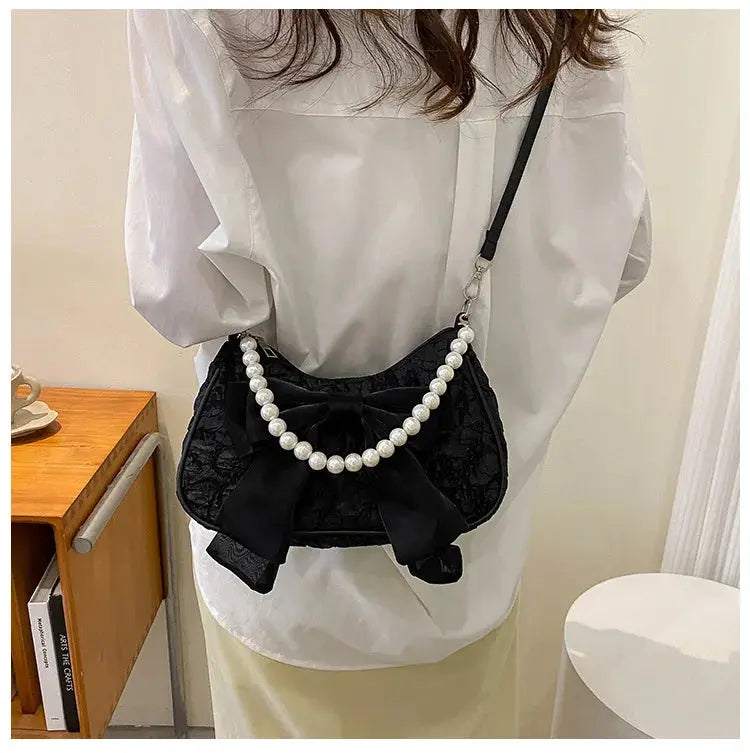 Pearl Female Bag Retro Luxury Designer Handbag Bow Crossbody Bags Fashion Canvas Women's 2023 Trend Shoulder bag Purses Classicenvision