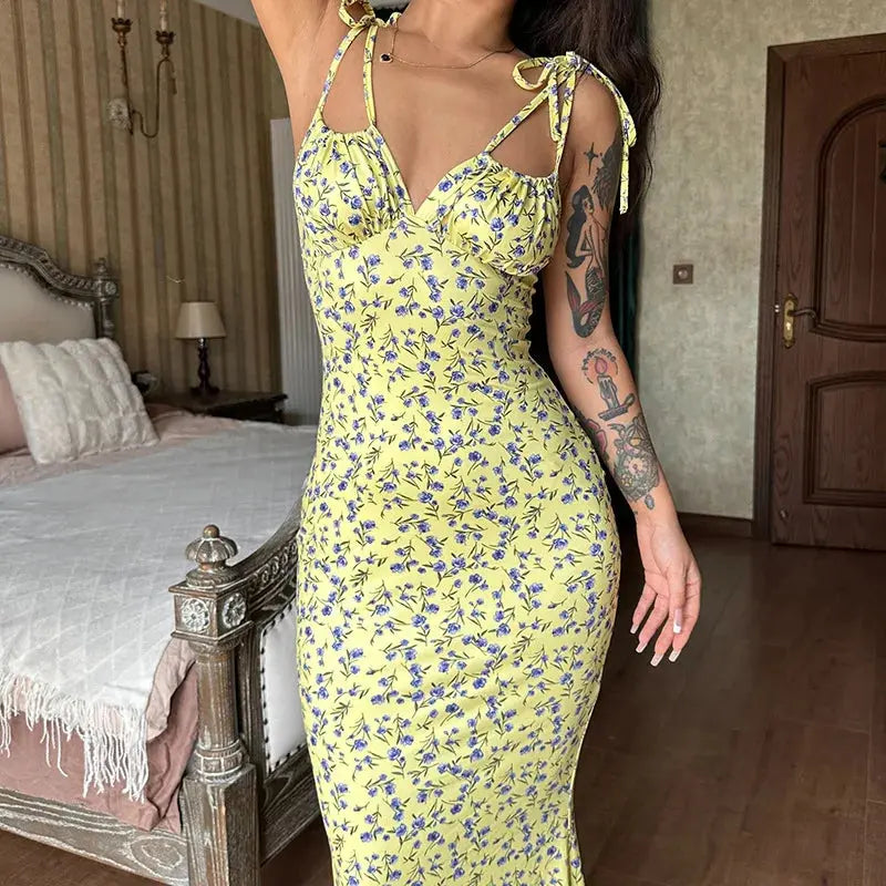 Hugcitar Women Elegant Floral Beach Vacation Bodycon Streetwear Long Dress 2023 Summer Clothes Wholesale Items For Business Classicenvision