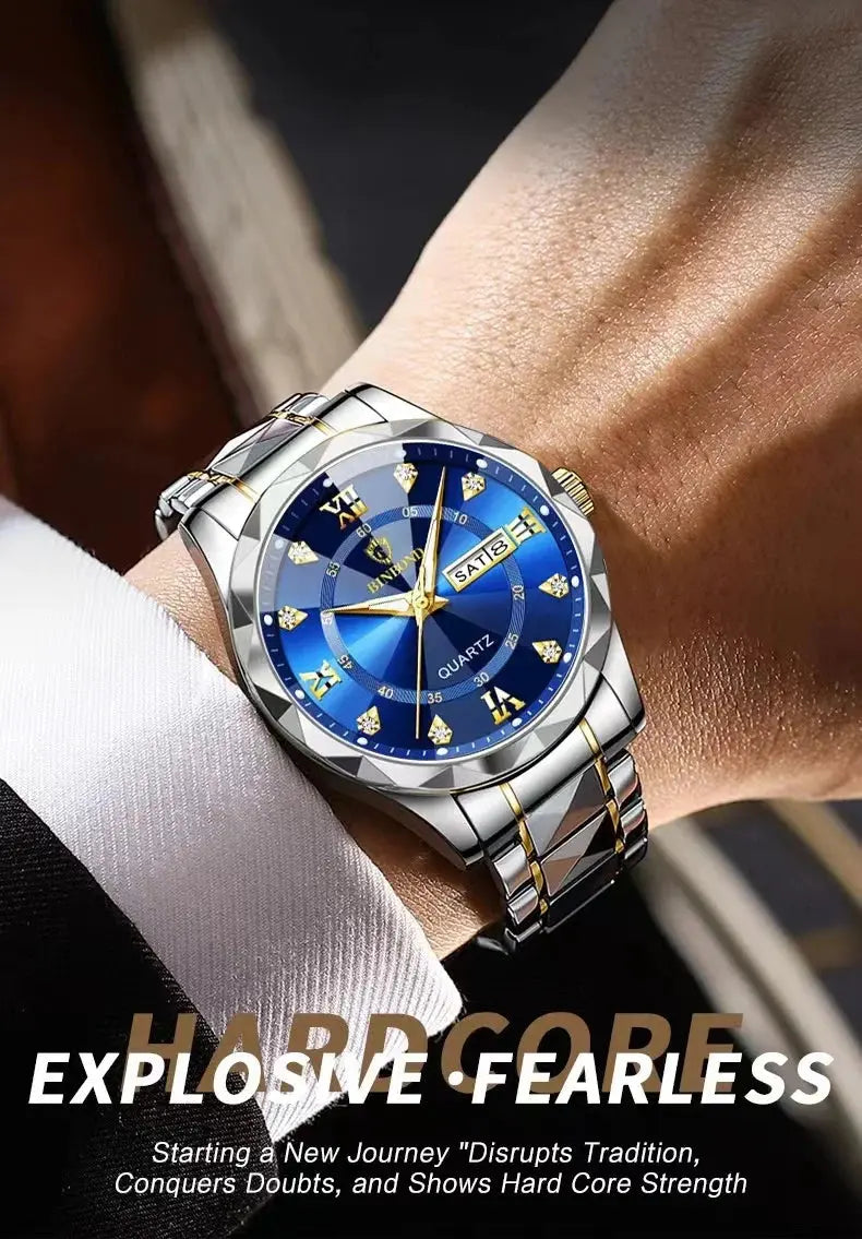 BINBOND Top Brand Luxury Fashion Quartz Watch Men Waterproof Week Date Clock Stainless Steel Sport Watch Men Quartz Wristwatch Classicenvision