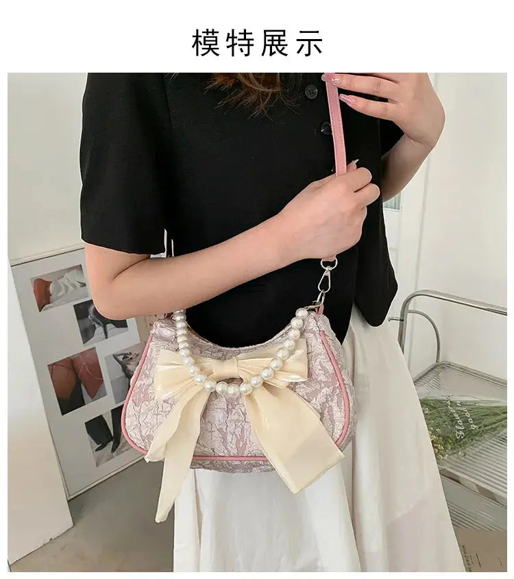 Pearl Female Bag Retro Luxury Designer Handbag Bow Crossbody Bags Fashion Canvas Women's 2023 Trend Shoulder bag Purses Classicenvision