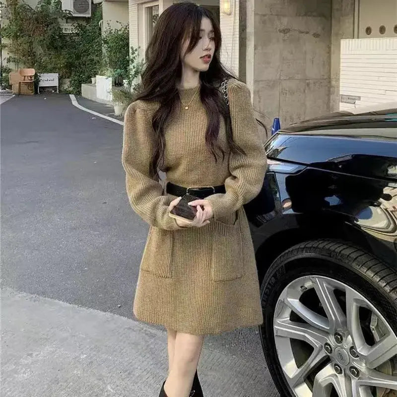 Autumn/Winter Knitted Top Waist-Fitted Slimming Dress For Women New Arrival Trendy Korean Style Fashionable Base Skirt - Classicenvision