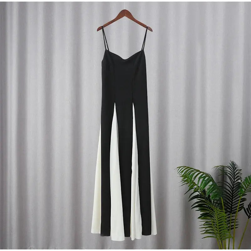 Elegant Black White Sling Dress - Classicenvision