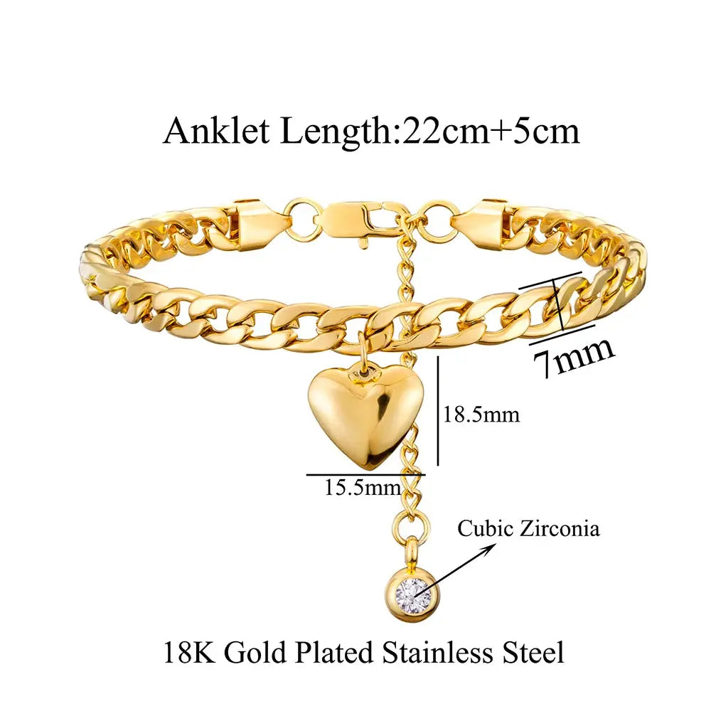 Anklet For Women Gold Color Stainless Steel Cuban Link Ankle Bracelets Summer 2022 Fashion Leg Chain Beach Foot Jewelry Ancklets Classicenvision