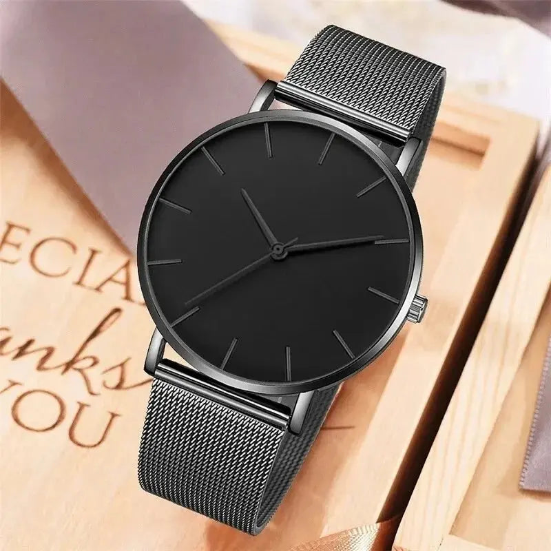 Fashion Ultra Thin Creative Black Stainless Steel Quartz Watches Men Simple Fashion Business Wristwatch Clock Male Relogios Classicenvision