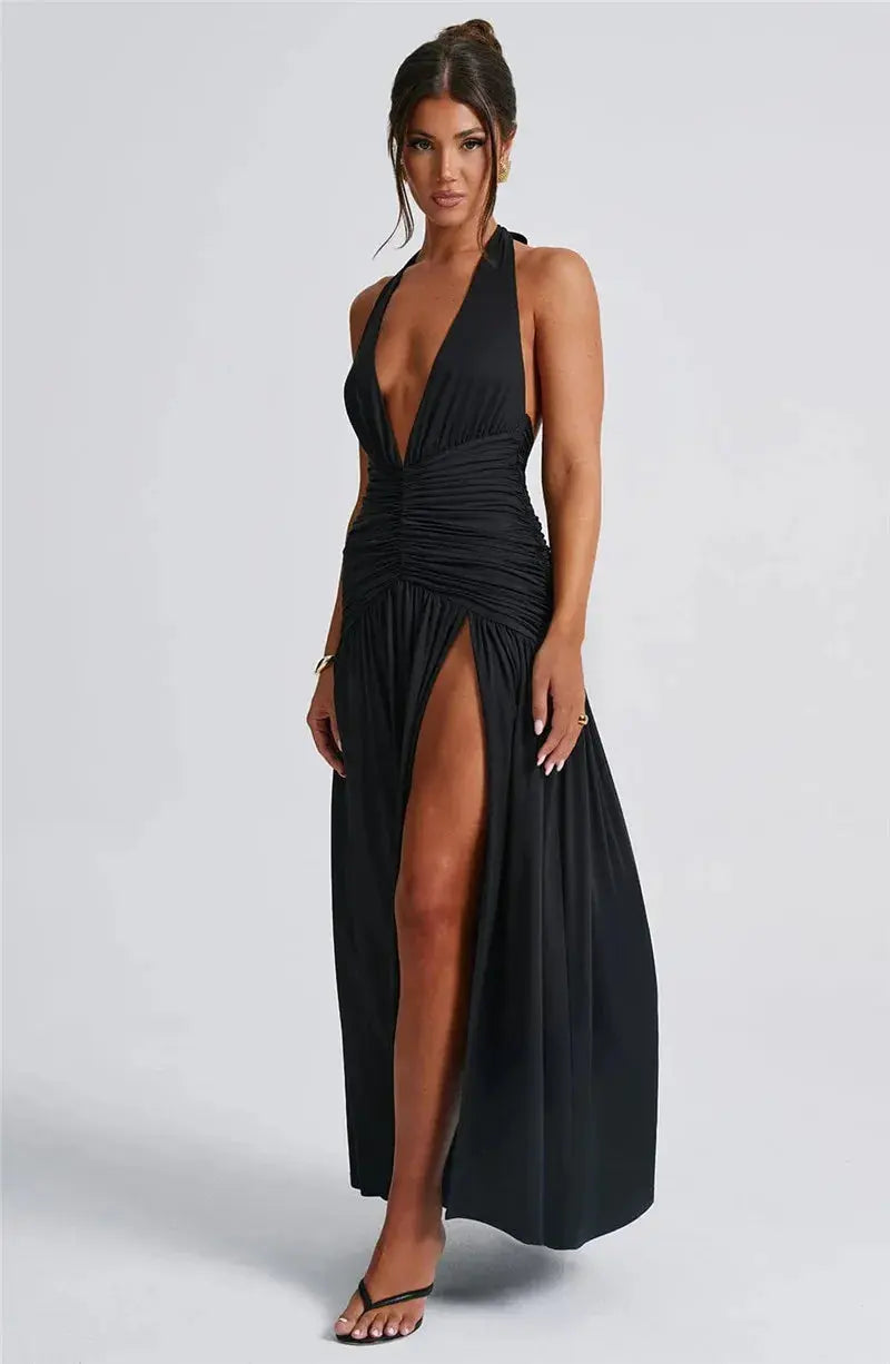 Deep V Neck Backless Maxi Dress - Classicenvision