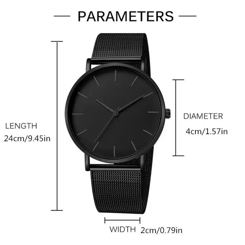 Fashion Ultra Thin Creative Black Stainless Steel Quartz Watches Men Simple Fashion Business Wristwatch Clock Male Relogios Classicenvision