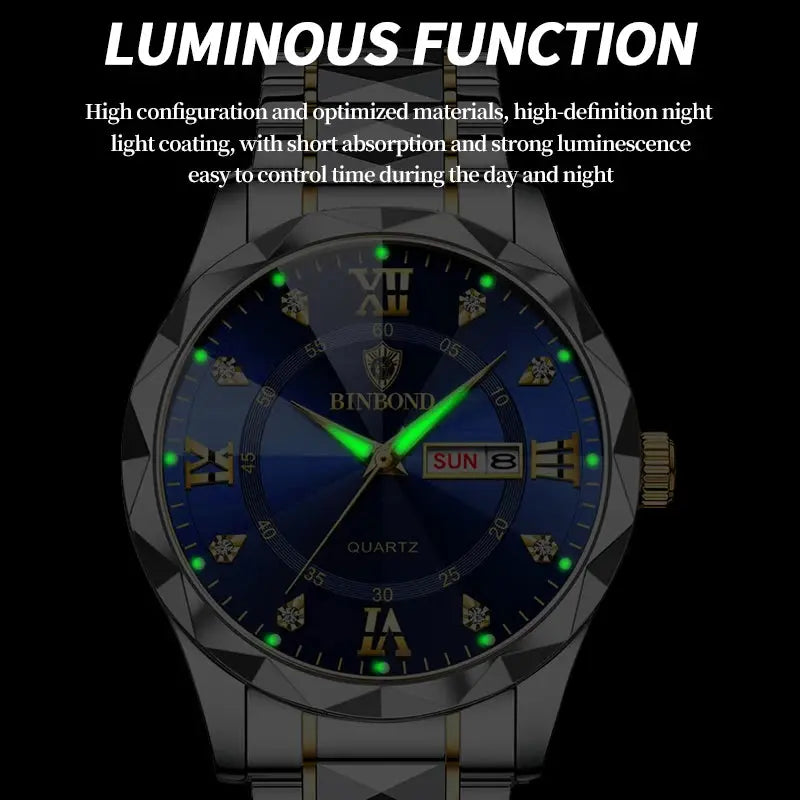 BINBOND Top Brand Luxury Fashion Quartz Watch Men Waterproof Week Date Clock Stainless Steel Sport Watch Men Quartz Wristwatch Classicenvision