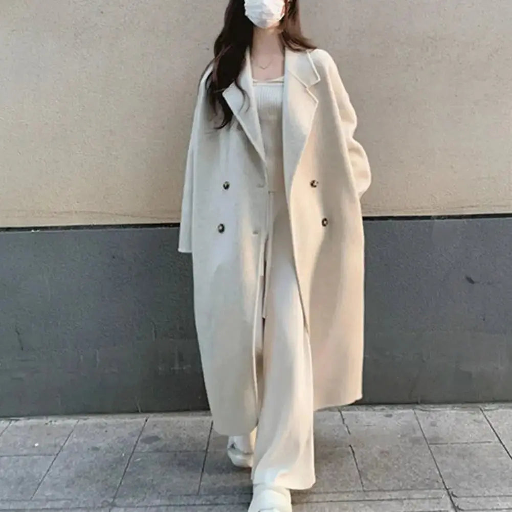 Women Loose Jacket Double-breasted Mid Length Trench Coat for Women Windproof Warm Overcoat with Lapel Pockets Fall Winter Classicenvision