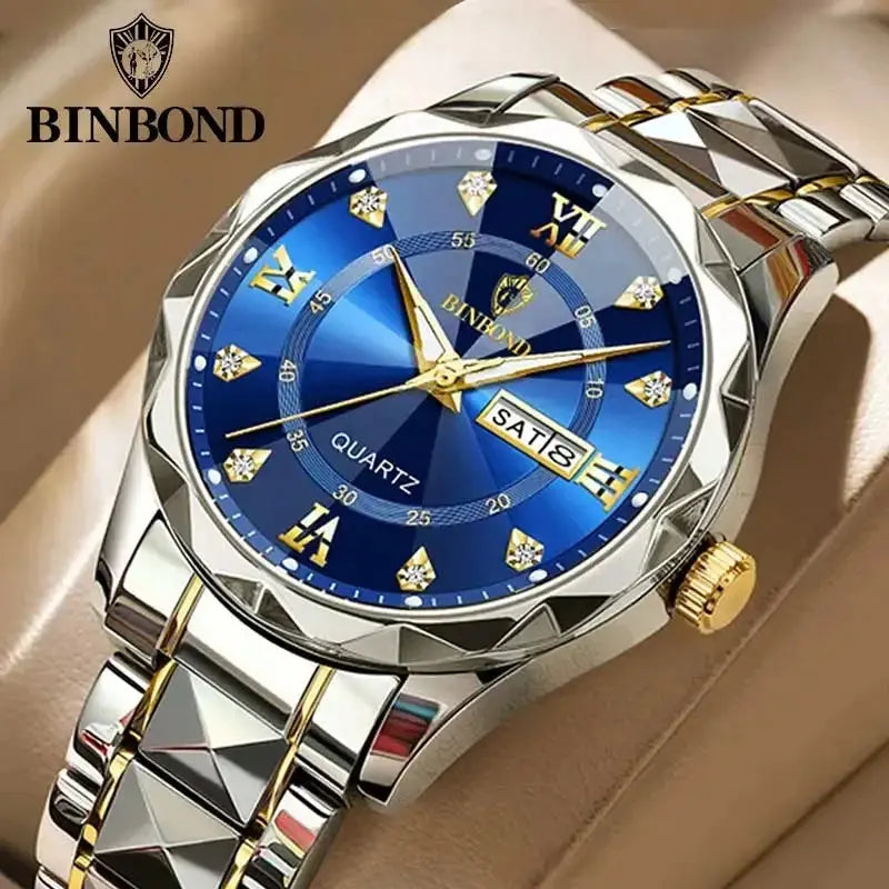 BINBOND Top Brand Luxury Fashion Quartz Watch Men Waterproof Week Date Clock Stainless Steel Sport Watch Men Quartz Wristwatch Classicenvision