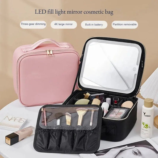 LED Cosmetic Case with Lights and Mirror Cosmetic Bag Large Capacity Premium Feeling Cosmetic Bag Luxury makeup bag Classicenvision