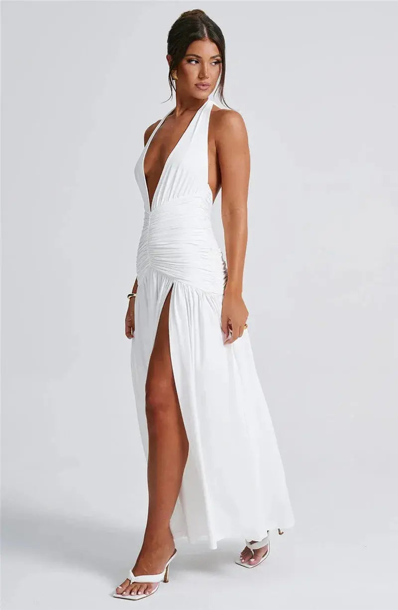 Deep V Neck Backless Maxi Dress - Classicenvision