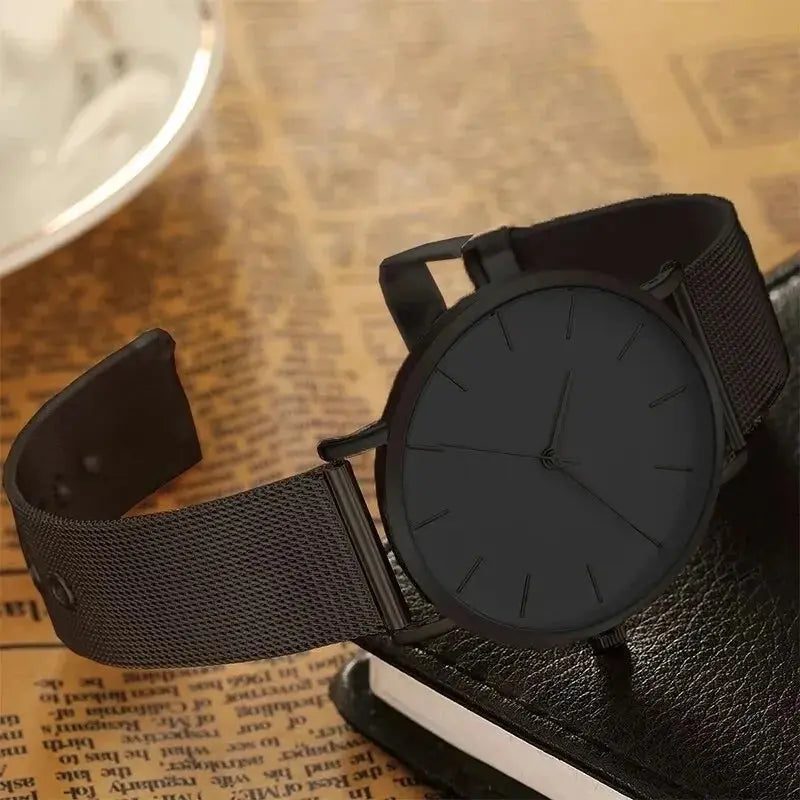 Fashion Ultra Thin Creative Black Stainless Steel Quartz Watches Men Simple Fashion Business Wristwatch Clock Male Relogios Classicenvision