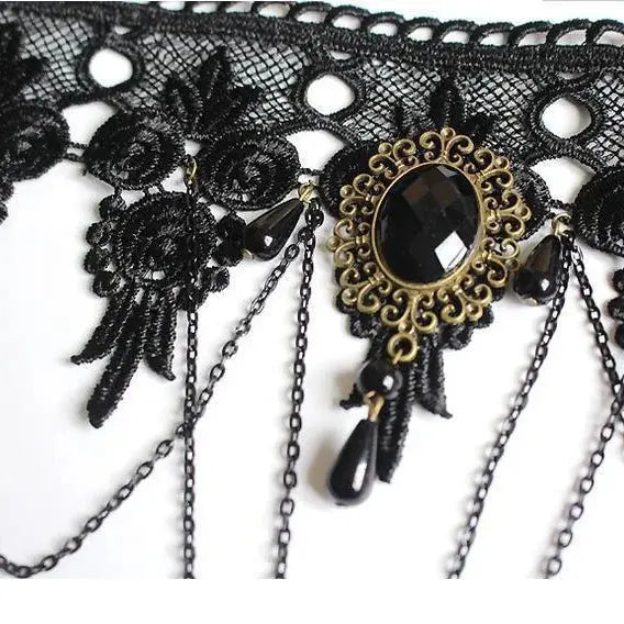 NEW Gothic Victorian Black Water Drop Pendant Lace Necklace Women Girl Tassel Steampunk Style Halloween Jewelry Earings for Girl Classicenvision