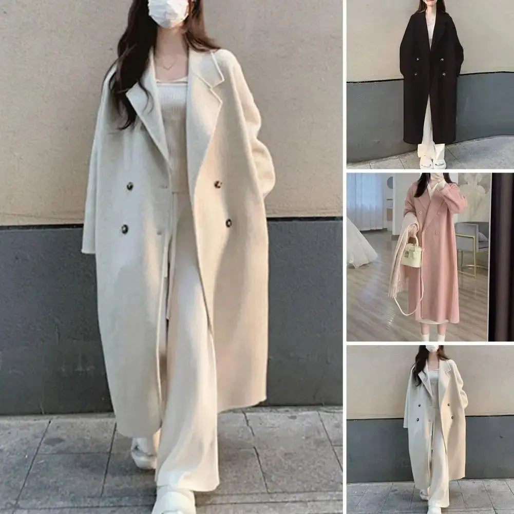 Women Loose Jacket Double-breasted Mid Length Trench Coat for Women Windproof Warm Overcoat with Lapel Pockets Fall Winter Classicenvision