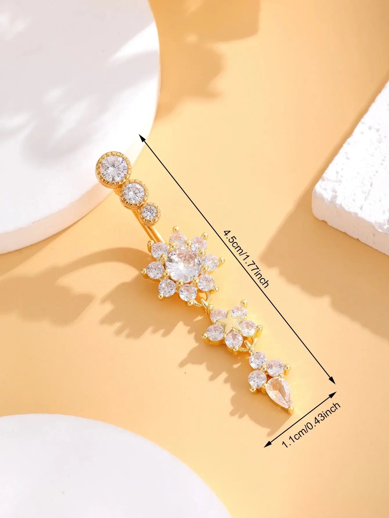 Gold Color Stainless Steel Belly Button Ring Long Dangled Flower CZ Crystal Navel Belly Piercing Rings for Women Sexy Jewelry Classicenvision