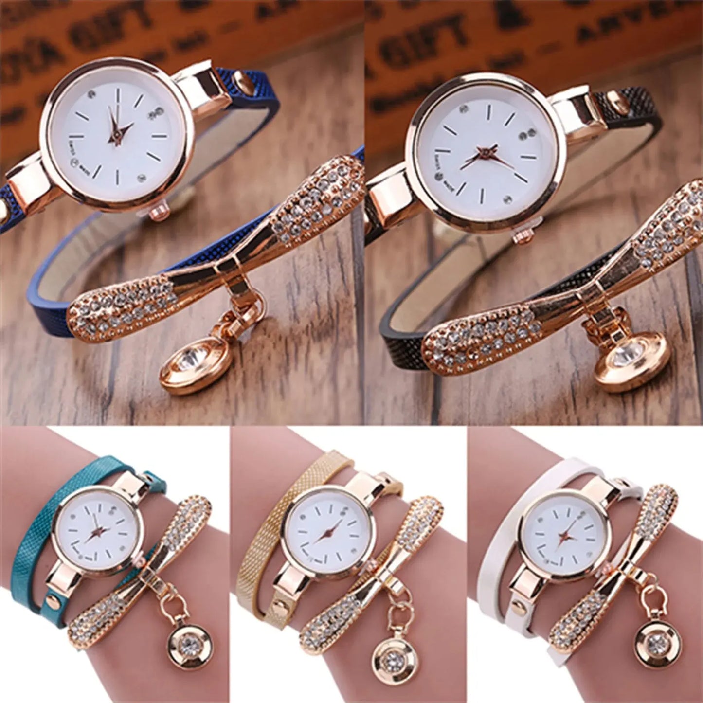 Women watch Fashion Multilayer Rhinestone Round Pendant Quartz Bracelet Wrist Watch montre femme Ladies Dress Watches Gif Classicenvision