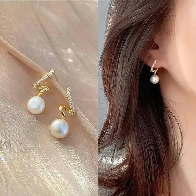 Korean Vintage Pearl Crystal Earrings For Women Jewelry High-class Luxury Zircon Flower Butterfly Leaf Women's Stud Earrings Classicenvision