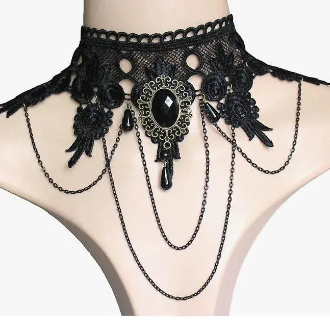 NEW Gothic Victorian Black Water Drop Pendant Lace Necklace Women Girl Tassel Steampunk Style Halloween Jewelry Earings for Girl Classicenvision