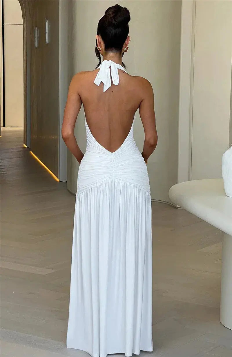 Deep V Neck Backless Maxi Dress - Classicenvision