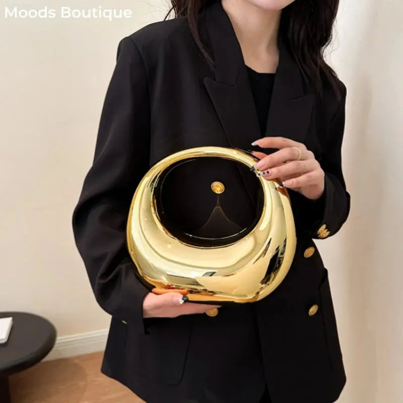 MOODS Golden Evening Handbag For Women PVC Wrist Bag Dinner Party Wedding Round Handle Clutch Purse 2024 Luxury Designer Handbag Classicenvision