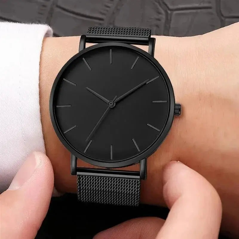 Fashion Ultra Thin Creative Black Stainless Steel Quartz Watches Men Simple Fashion Business Wristwatch Clock Male Relogios Classicenvision