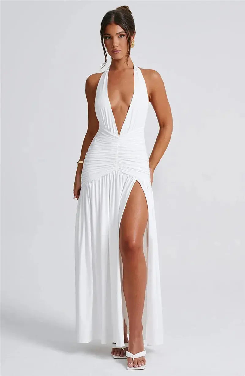 Deep V Neck Backless Maxi Dress - Classicenvision